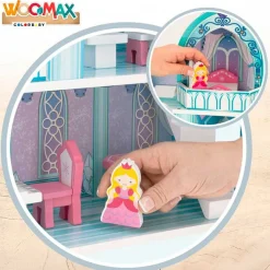 Castillo de muñecas de madera Woomax 10 piezas +3A azul 53,5x37x15 cm