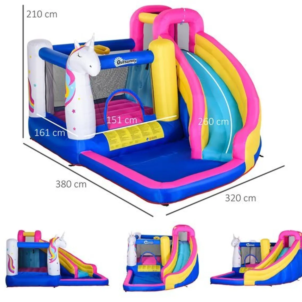 Castillo hinchable acuático Outsunny +3 años con tobogán unicornio 210x380x320 cm