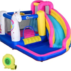 Castillo hinchable acuático Outsunny +3 años con tobogán unicornio 210x380x320 cm