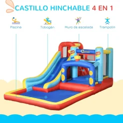 Castillo hinchable infantil Outsunny con tobogán multicolor 3-8A