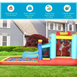 Castillo hinchable infantil Outsunny con tobogán multicolor 3-8A