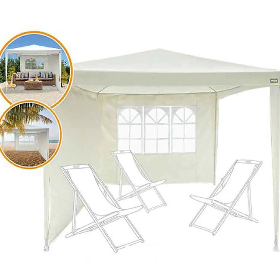 Cenador Aktive con 2 paredes poliéster crema 240x270x270 cm