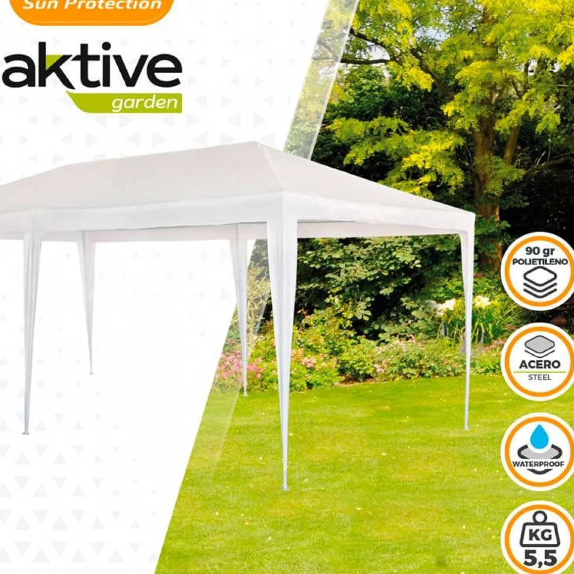 Cenador Aktive Garden 18m² de sombra blanco 255x600x300 cm