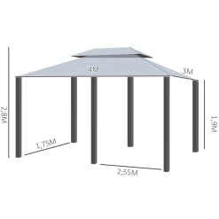 Cenador de jardín Outsunny techo doble 6 cortinas 3x4m