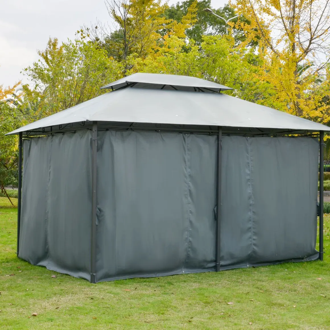 Cenador de jardín Outsunny techo doble 6 cortinas 3x4m