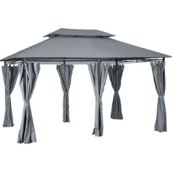 Cenador de jardín Outsunny techo doble 6 cortinas 3x4m