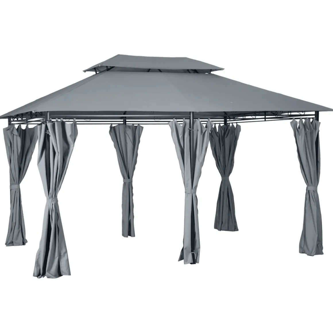 Cenador de jardín Outsunny techo doble 6 cortinas 3x4m