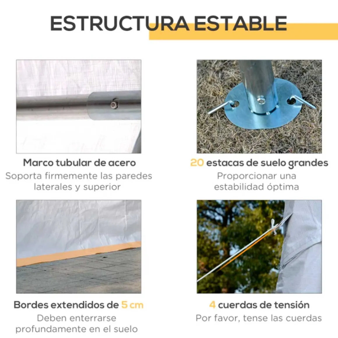 Cenador de jardín Outsunny 6 ventanas 4 paneles blanco 280x405x600 cm