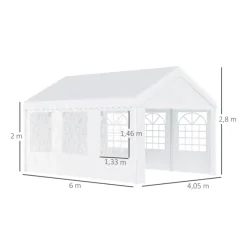 Cenador de jardín Outsunny 6 ventanas 4 paneles blanco 280x405x600 cm