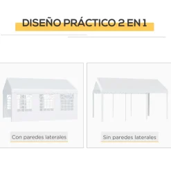 Cenador de jardín Outsunny 6 ventanas 4 paneles blanco 280x405x600 cm