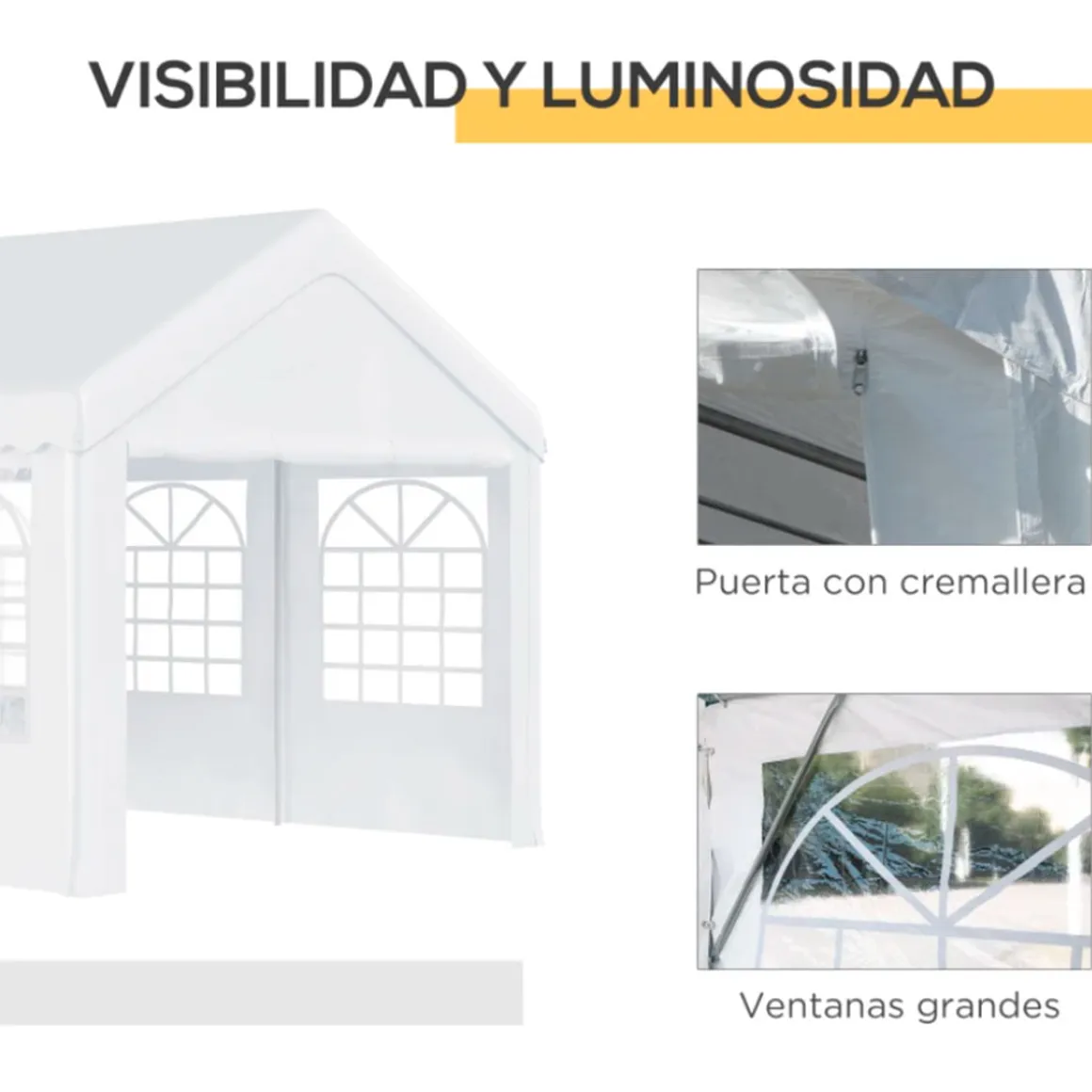 Cenador de jardín Outsunny 6 ventanas 4 paneles blanco 280x405x600 cm
