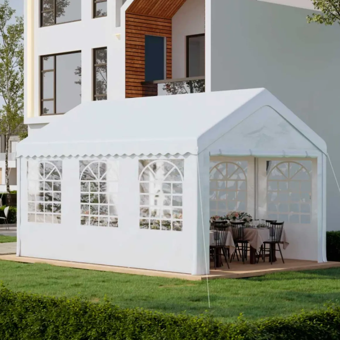 Cenador de jardín Outsunny 6 ventanas 4 paneles blanco 280x405x600 cm