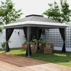 Cenador Dhile Outsunny plegable + cortinas removibles 280x356 cm