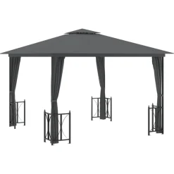 Cenador exterior con paredes y techo doble gris antracita 3x3m