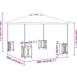 Cenador exterior con paredes y techo doble gris antracita 3x3m