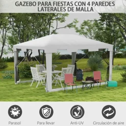Cenador exterior Outsunny 2 puertas blanco/negro 4x3m