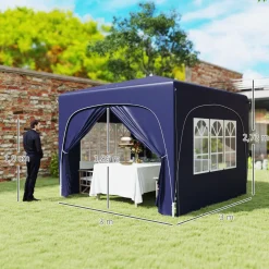 Cenador Garden Outsunny plegable + regulable + 2 ventanas + 2 puertas 300x300 cm