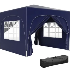 Cenador Garden Outsunny plegable + regulable + 2 ventanas + 2 puertas 300x300 cm