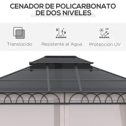 Cenador Mark Outsunny doble techo + cortinas + mosquiteras negro/crema 278x360x300 cm