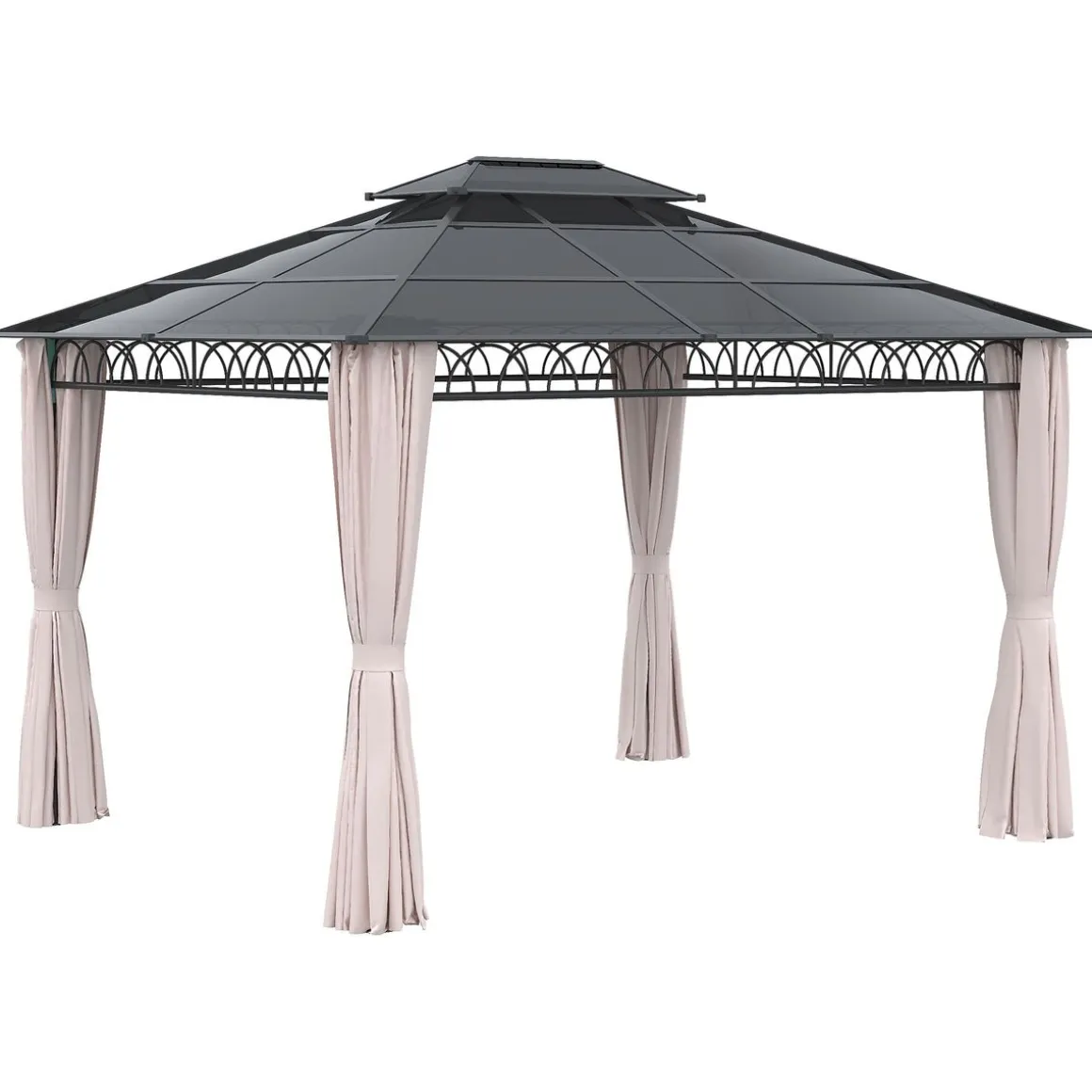 Cenador Mark Outsunny doble techo + cortinas + mosquiteras negro/crema 278x360x300 cm