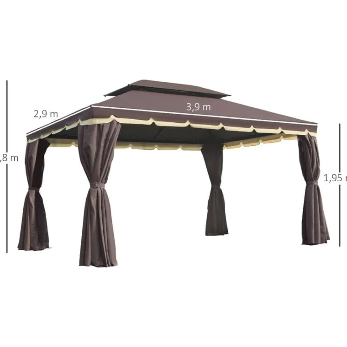 Cenador Outsunny con cortinas+mosquiteras café 2,8x3,9x2,9 m
