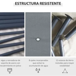 Cenador Tenerife Outsunny cortinas extraíbles + orificios de drenaje 272x400x300 cm