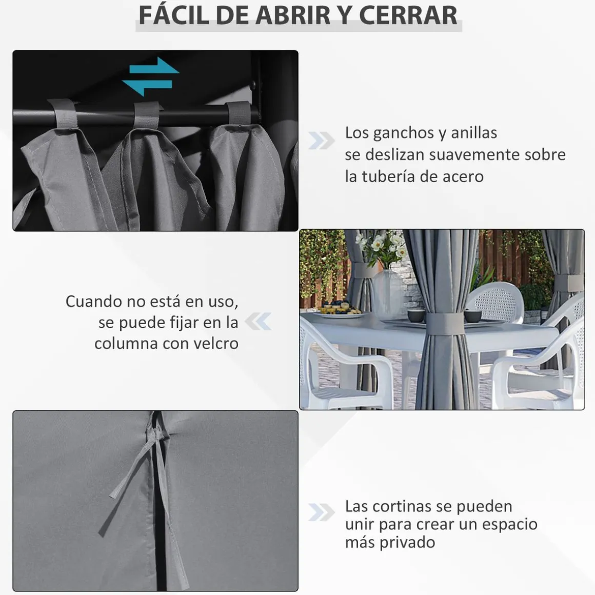 Cenador Tenerife Outsunny cortinas extraíbles + orificios de drenaje 272x400x300 cm