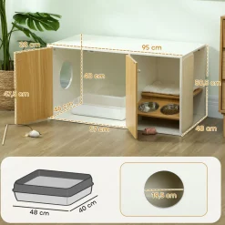 Centro de actividades para gatos Pawhut arenero + comedero + rascador + cama blanco/natural 50,5x95x48 cm