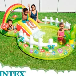 Centro de juegos hinchable Jardín Intex 450L tobogán acolchado +2A verde 104x290x180 cm