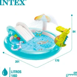 Centro de juegos hinchable Intex 160L cocodrilo con aspersor +2A azul 84x201x170 cm