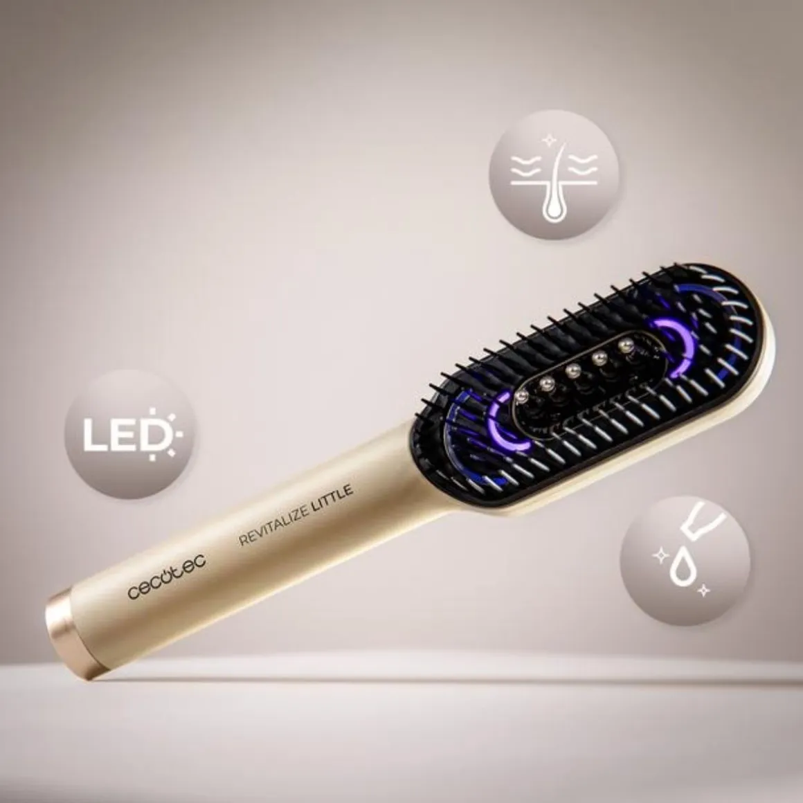 Cepillo reparador Cecotec HairCare Revitalize Little con aplicador y 4 luces LED beige