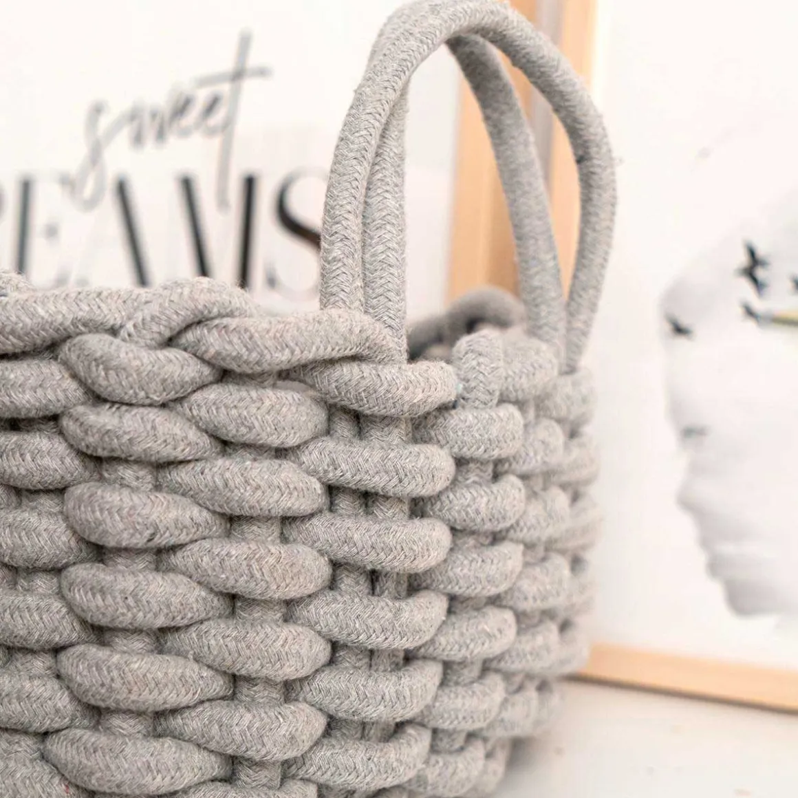 Cesta multiusos MOA Vinthera diseño trenzado gris 13x35x25 cm