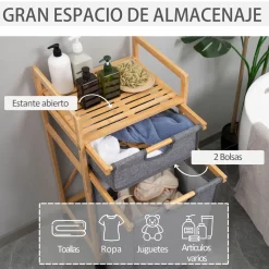 Cesto de la ropa sucia Umyt Homcom bambú 2 cestas gris 84,5x42x35 cm