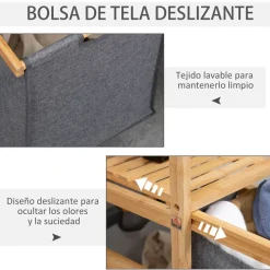 Cesto de la ropa sucia Umyt Homcom bambú 2 cestas gris 84,5x42x35 cm