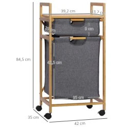 Cesto de la ropa sucia Umyt Homcom bambú 2 cestas gris 84,5x42x35 cm