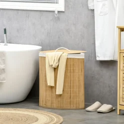 Cesto de ropa sucia Nervión Homcom esquinero con tapa bambú 57x38x38 cm