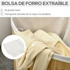 Cesto de ropa sucia Nervión Homcom esquinero con tapa bambú 57x38x38 cm