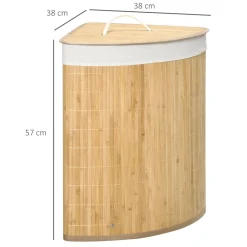 Cesto de ropa sucia Nervión Homcom esquinero con tapa bambú 57x38x38 cm