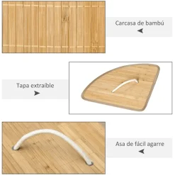 Cesto de ropa sucia Nervión Homcom esquinero con tapa bambú 57x38x38 cm