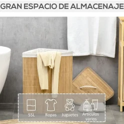 Cesto de ropa sucia Nervión Homcom esquinero con tapa bambú 57x38x38 cm