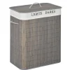 Cesto de ropa sucia Segura Homcom 2 compartimentos + tapa bambú gris 58x33x26 cm