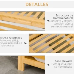 Cesto multiusos Bamboo Homcom 55L bolsa extraíble natural 60x50x36 cm