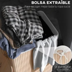 Cesto para ropa sucia Banzial Homcom con tapa natural 60x40x30 cm