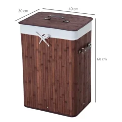 Cesto para ropa sucia Homcom plegable con tapa 70L bambú marrón 60x40x30 cm
