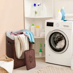 Cesto para ropa sucia Homcom plegable con tapa 70L bambú marrón 60x40x30 cm