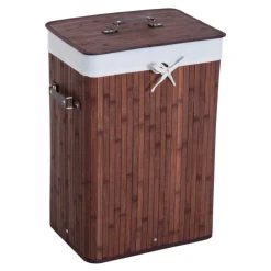 Cesto para ropa sucia Homcom plegable con tapa 70L bambú marrón 60x40x30 cm