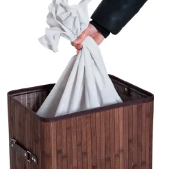 Cesto para ropa sucia Homcom plegable con tapa 70L bambú marrón 60x40x30 cm