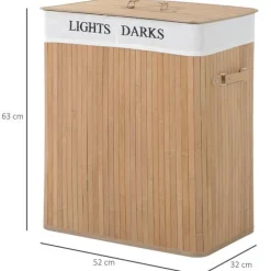 Cesto para ropa sucia Homcom 2 compartimentos+tapa bambú 63x52x32 cm