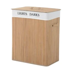Cesto para ropa sucia Homcom 2 compartimentos+tapa bambú 63x52x32 cm