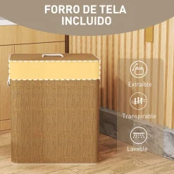 Cesto para ropa sucia Jodie Homcom 100L 2 cestas con tapa 63x52x32 cm